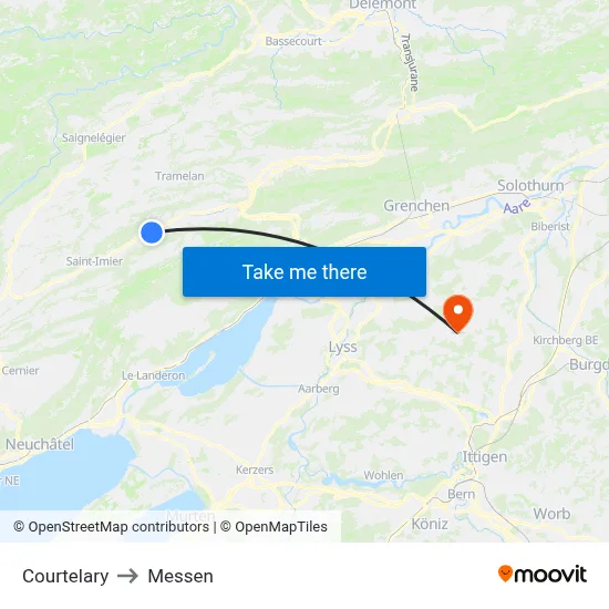 Courtelary to Messen map