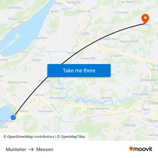 Muntelier to Messen map