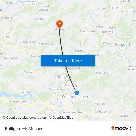 Bolligen to Messen map