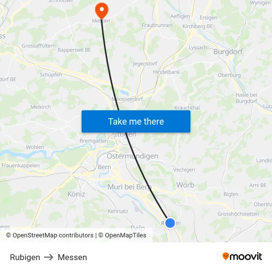 Rubigen to Messen map