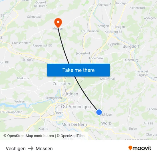 Vechigen to Messen map