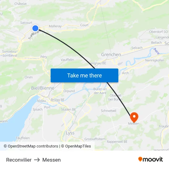 Reconvilier to Messen map