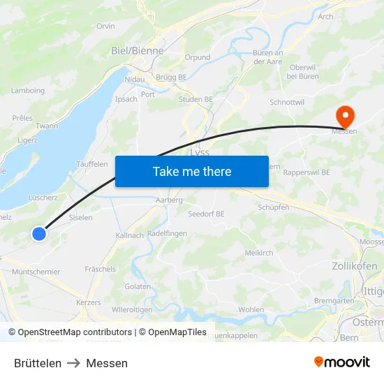 Brüttelen to Messen map