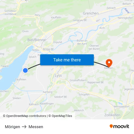 Mörigen to Messen map