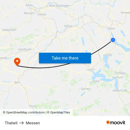 Thalwil to Messen map