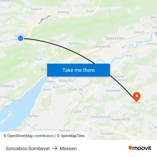 Sonceboz-Sombeval to Messen map