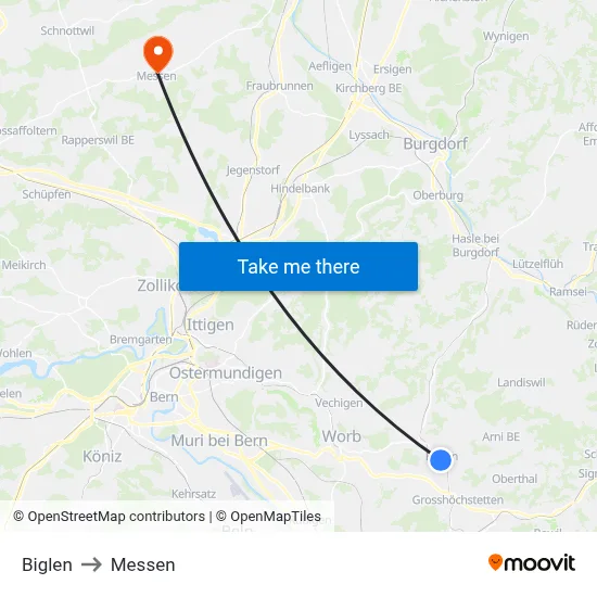 Biglen to Messen map