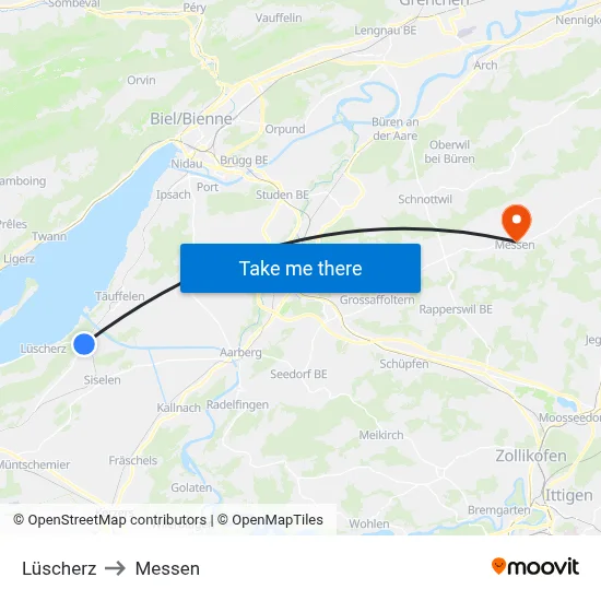 Lüscherz to Messen map