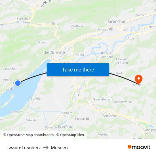 Twann-Tüscherz to Messen map