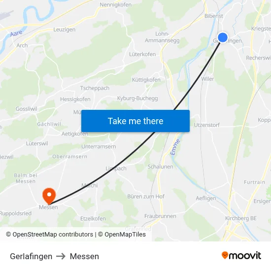 Gerlafingen to Messen map