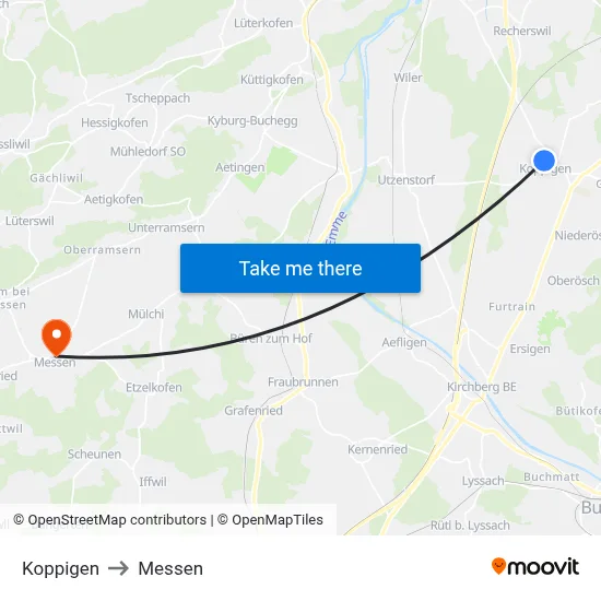 Koppigen to Messen map