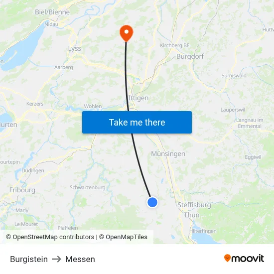 Burgistein to Messen map