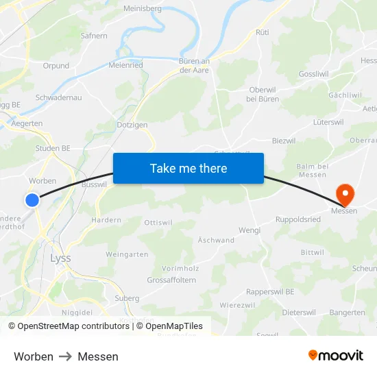 Worben to Messen map