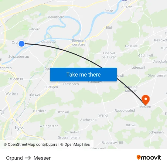 Orpund to Messen map