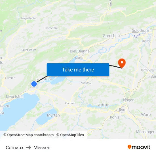 Cornaux to Messen map