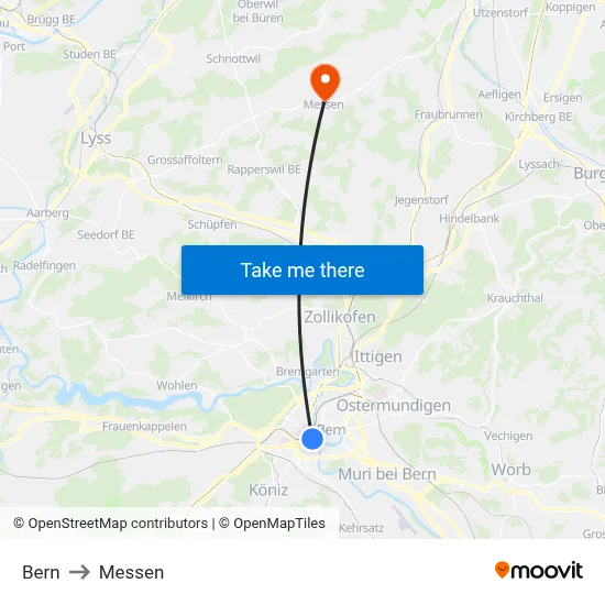 Bern to Messen map