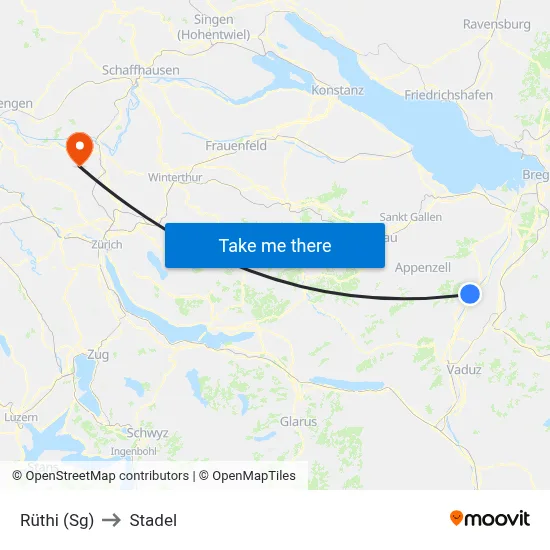 Rüthi (Sg) to Stadel map