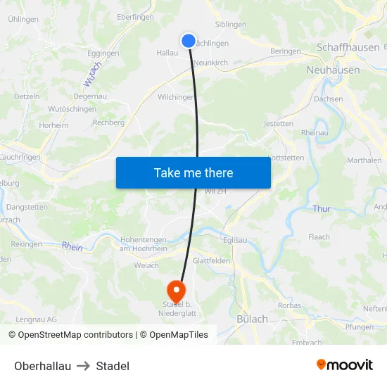 Oberhallau to Stadel map