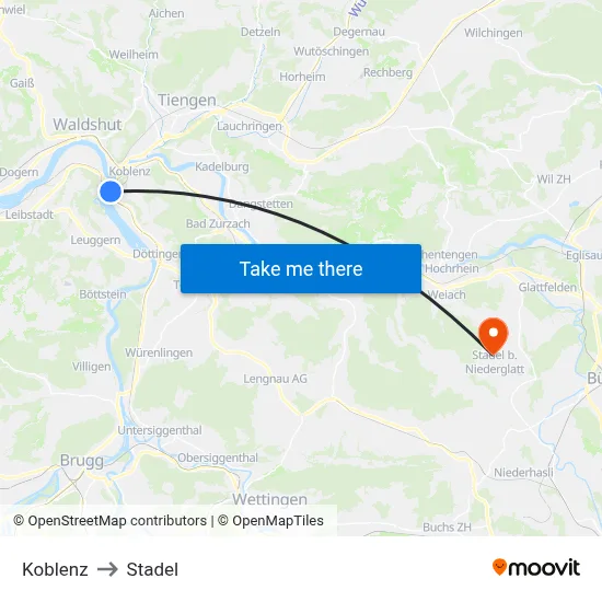 Koblenz to Stadel map