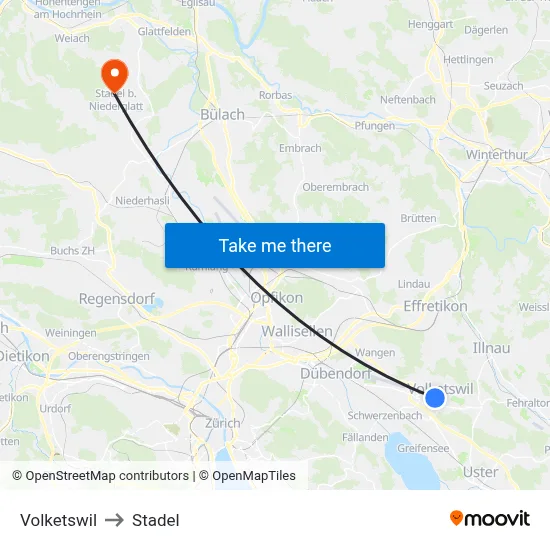 Volketswil to Stadel map