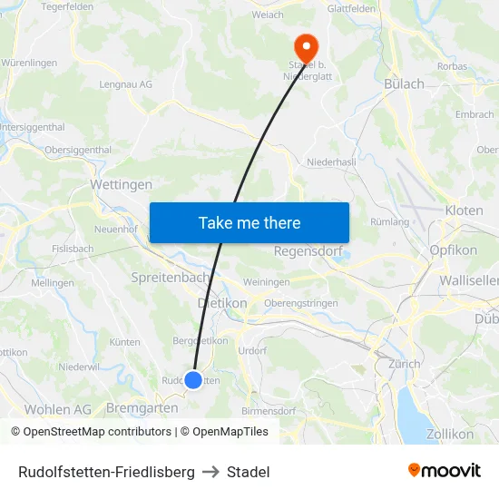 Rudolfstetten-Friedlisberg to Stadel map