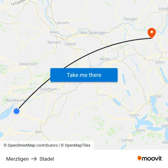 Merzligen to Stadel map
