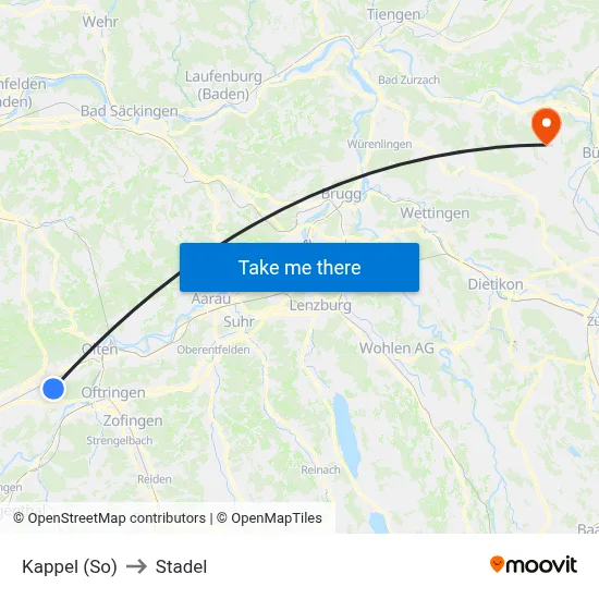 Kappel (So) to Stadel map