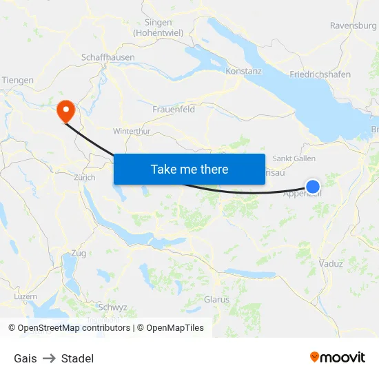 Gais to Stadel map