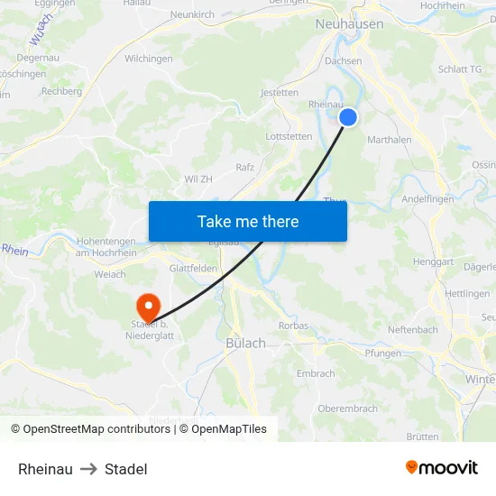 Rheinau to Stadel map