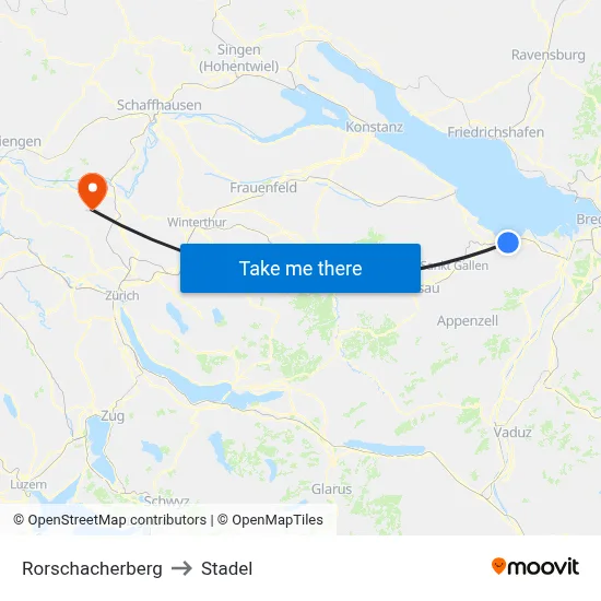 Rorschacherberg to Stadel map