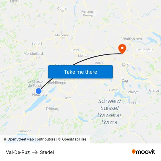 Val-De-Ruz to Stadel map