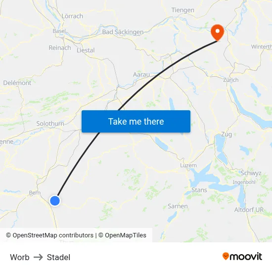 Worb to Stadel map