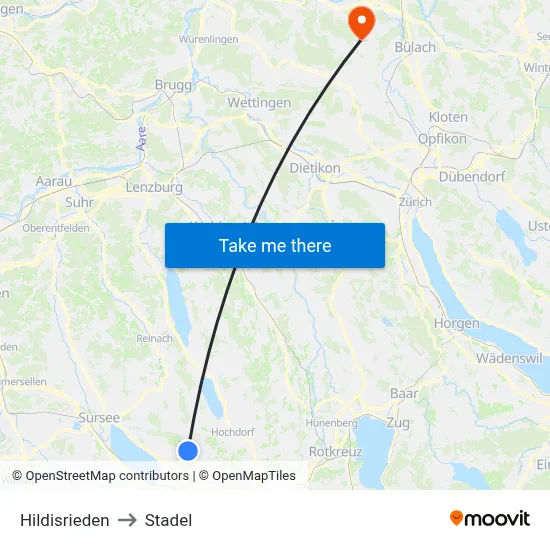 Hildisrieden to Stadel map
