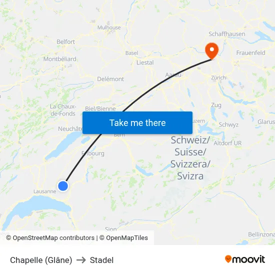 Chapelle (Glâne) to Stadel map