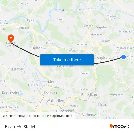 Elsau to Stadel map