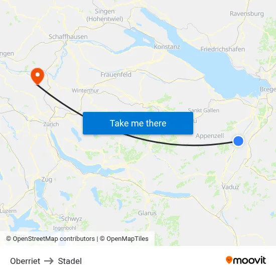 Oberriet to Stadel map