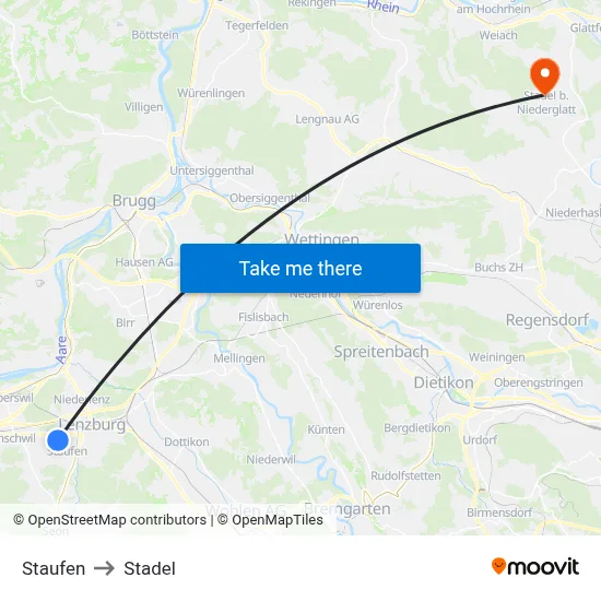 Staufen to Stadel map