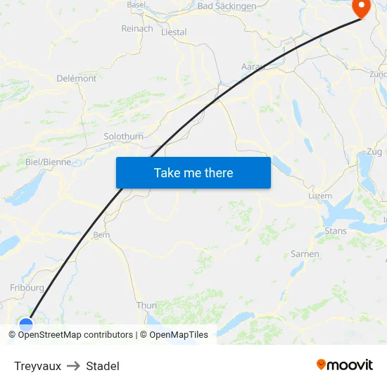 Treyvaux to Stadel map
