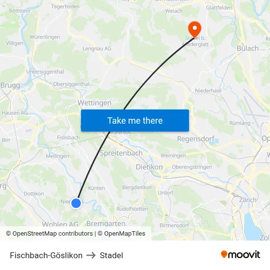 Fischbach-Göslikon to Stadel map