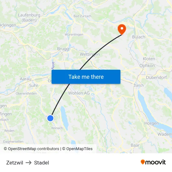 Zetzwil to Stadel map