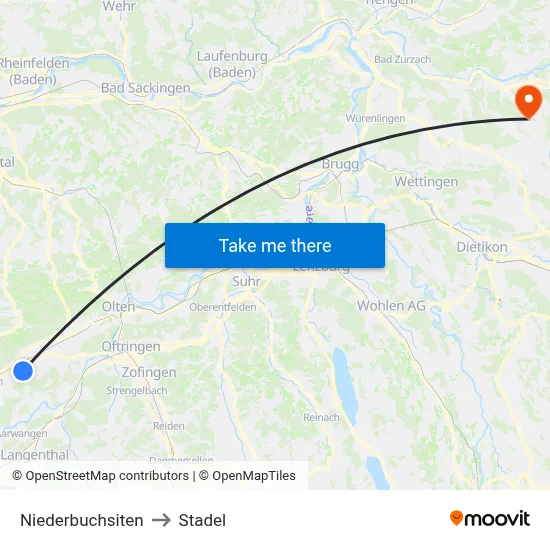 Niederbuchsiten to Stadel map