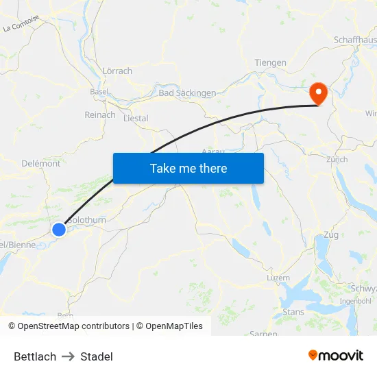 Bettlach to Stadel map