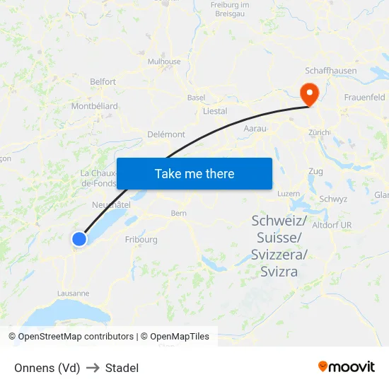Onnens (Vd) to Stadel map