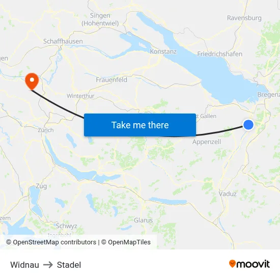 Widnau to Stadel map