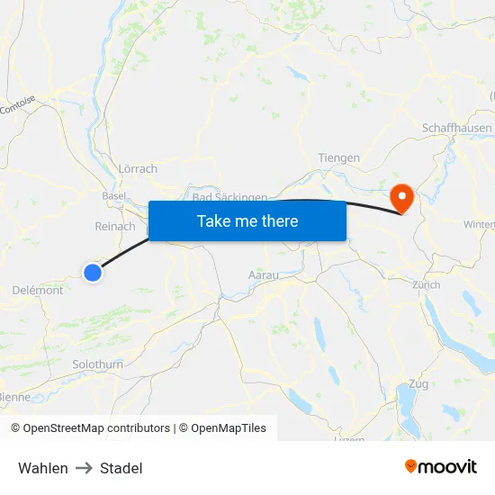 Wahlen to Stadel map