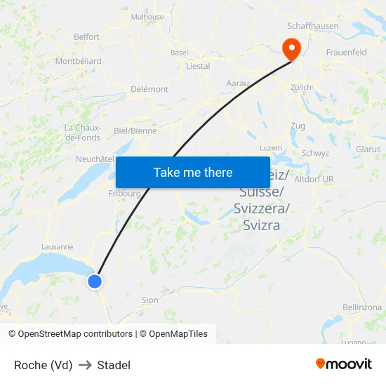 Roche (Vd) to Stadel map