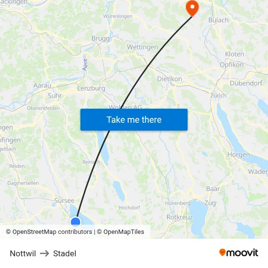 Nottwil to Stadel map