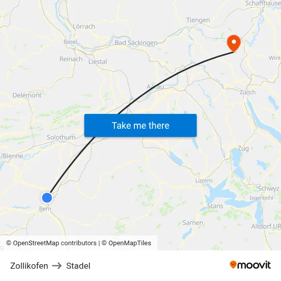 Zollikofen to Stadel map