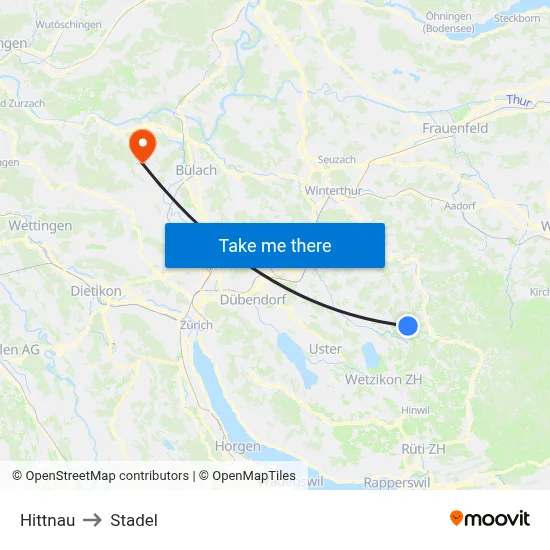 Hittnau to Stadel map