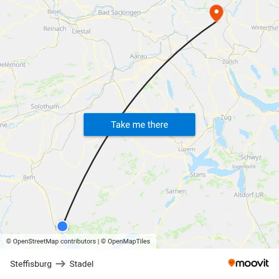 Steffisburg to Stadel map